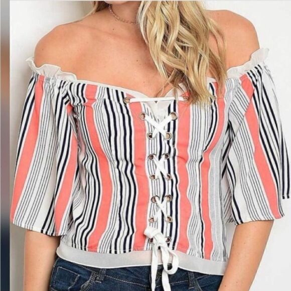 ASOS Nylon Apparel cute off shoulder lace up top - Picture 1 of 9